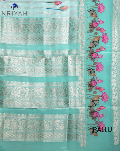 LOTUS PRINTED CREPE SAREE - SKY BLUE