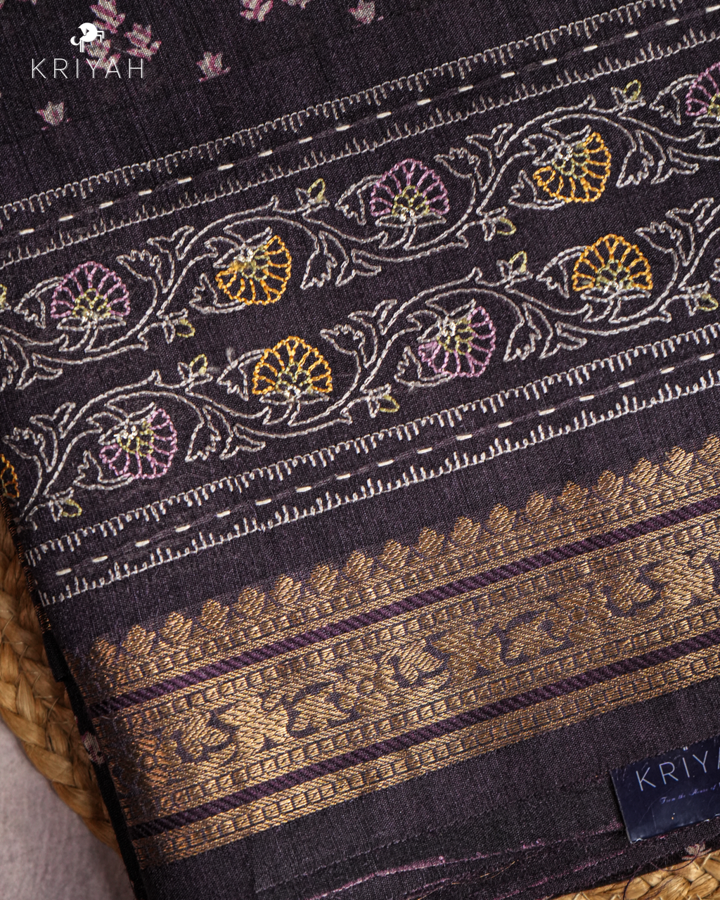 PLUM - FLORAL BUTTI AND ZARI BORDER CHANDERI SILK SAREE