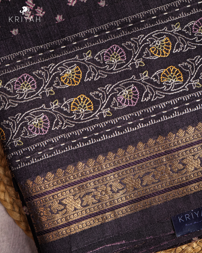 PLUM - FLORAL BUTTI AND ZARI BORDER CHANDERI SILK SAREE