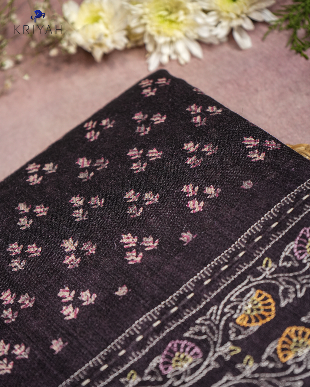 PLUM - FLORAL BUTTI AND ZARI BORDER CHANDERI SILK SAREE