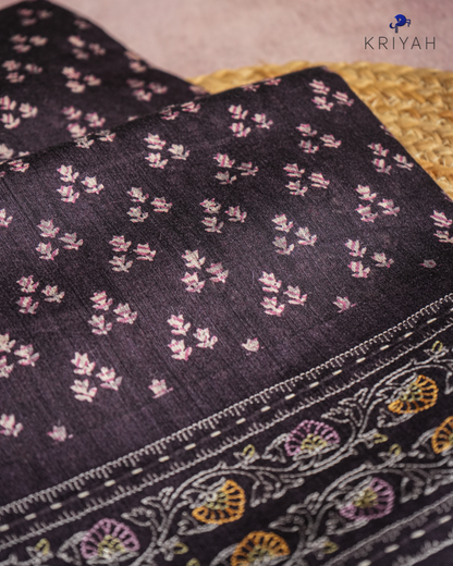 PLUM - FLORAL BUTTI AND ZARI BORDER CHANDERI SILK SAREE