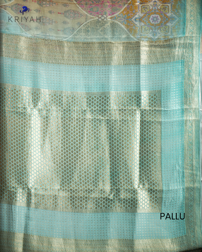 DIGITAL PAISLEY PRINT CREPE SAREE - TEAL