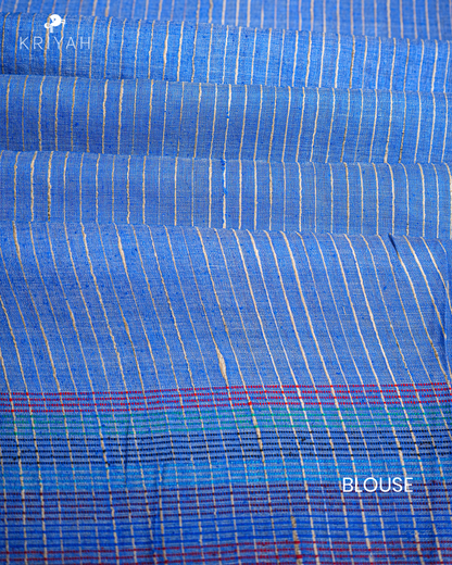 TUSSER SAREE WITH MULTI COLOUR STRIPES EMBROIDERY - KHAKI