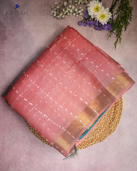 OMBRE TUSSER SAREE - TEAL-PEACH