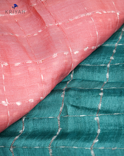 OMBRE TUSSER SAREE - TEAL-PEACH