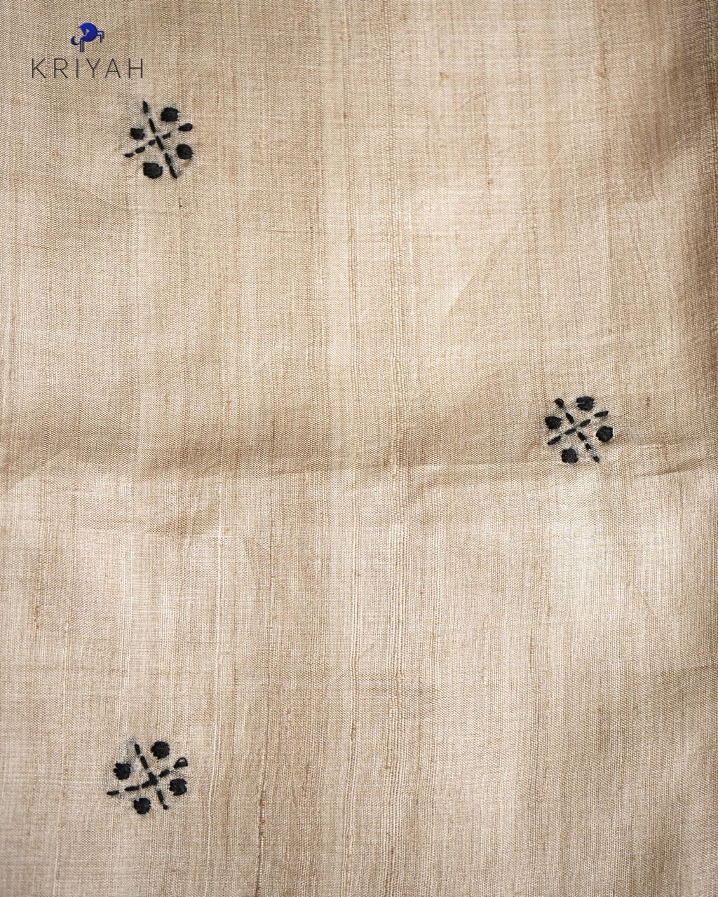 TUSSER SAREE WITH KANTHA EMBROIDERY - TAN