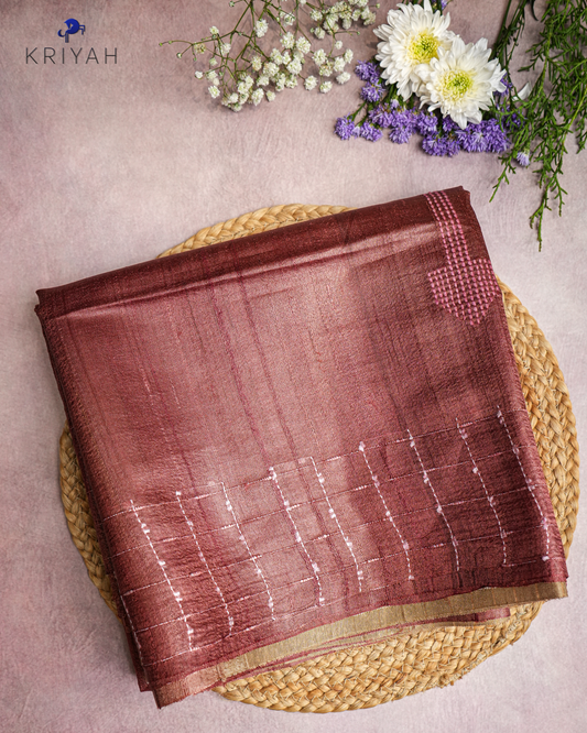 OMBRE TUSSER SAREE - DARK BEIGE-MAROON