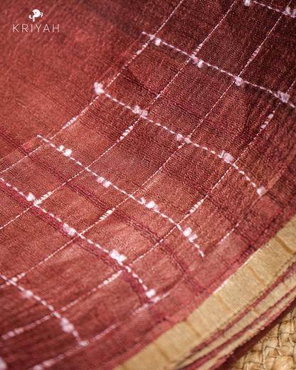 OMBRE TUSSER SAREE - DARK BEIGE-MAROON