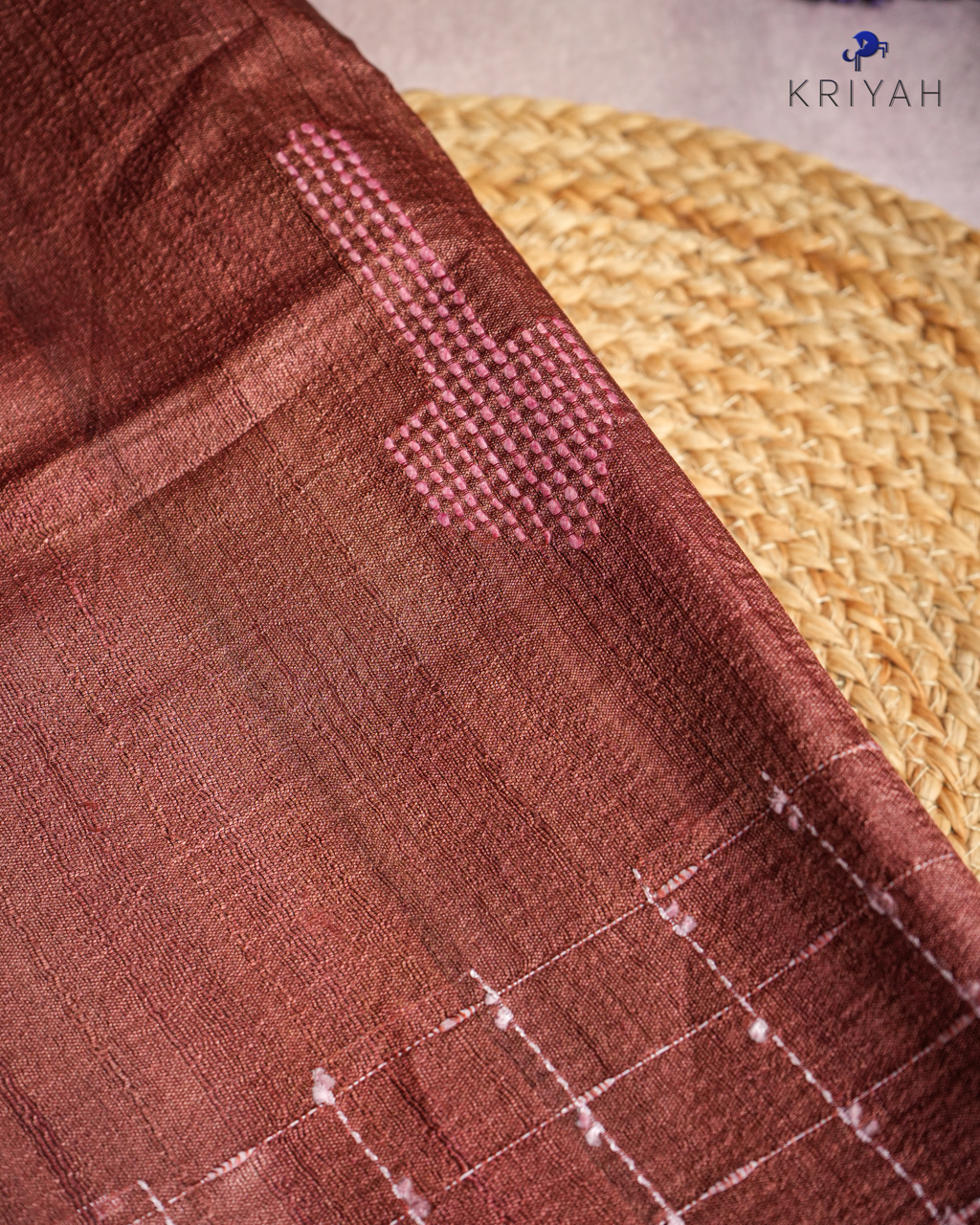 OMBRE TUSSER SAREE - DARK BEIGE-MAROON
