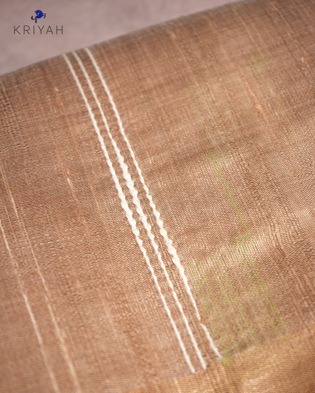 TUSSER SAREE WITH DENSE STRIPES & GOLD BORDER - GOLDEN BEIGE
