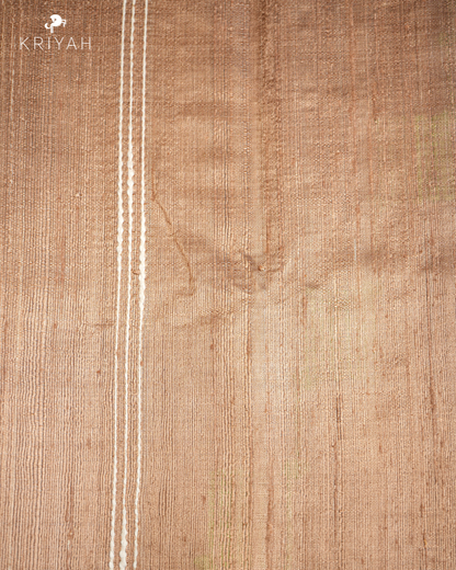 TUSSER SAREE WITH DENSE STRIPES & GOLD BORDER - GOLDEN BEIGE