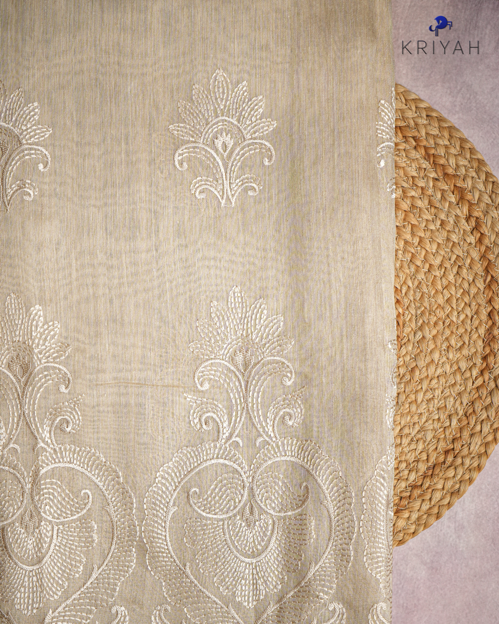 TUSSER SAREE WITH MOTIF EMBROIDERY - CHAMPAGNE