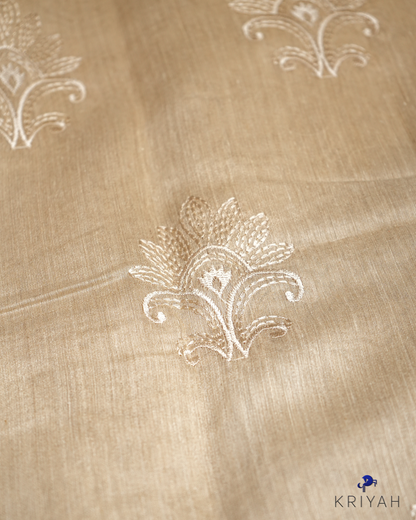 TUSSER SAREE WITH MOTIF EMBROIDERY - CHAMPAGNE