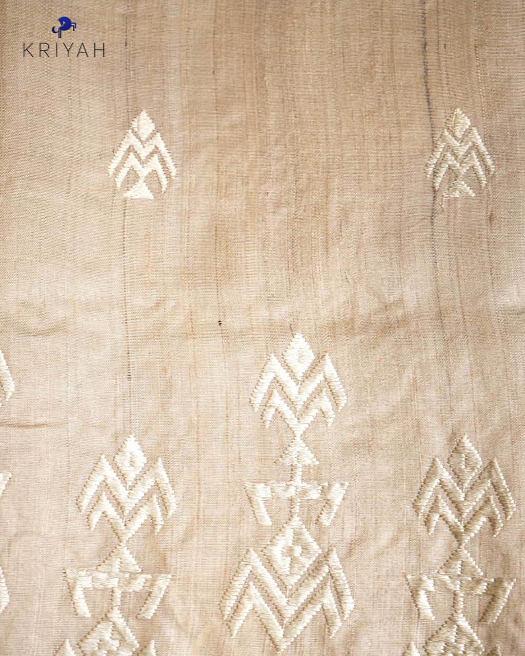 TUSSER SAREE WITH TRIBAL  EMBROIDERY - IVORY