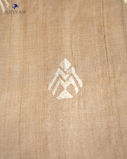 TUSSER SAREE WITH TRIBAL  EMBROIDERY - IVORY