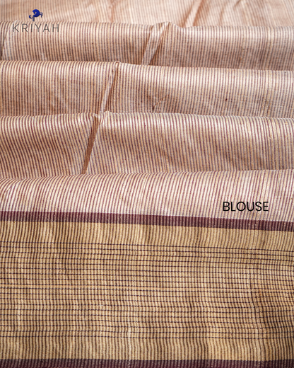 TUSSER SAREE WITH TRIBAL  EMBROIDERY - IVORY