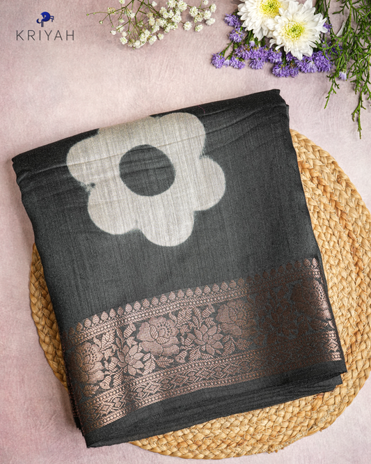 MUNGA TUSSER SAREE - BLACK