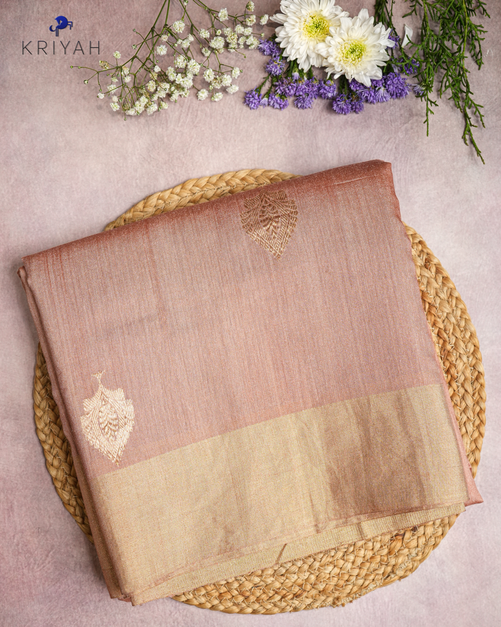 TUSSER SAREE WITH ZARI BOOTAS - PEACH