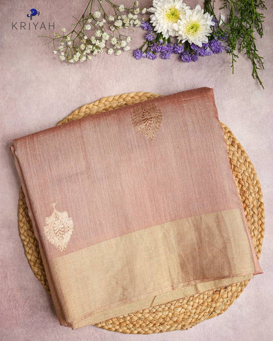TUSSER SAREE WITH ZARI BOOTAS - PEACH