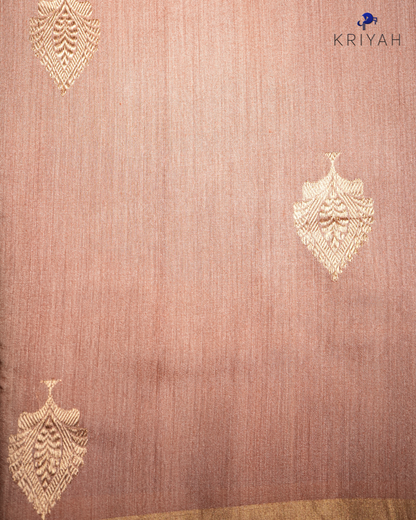 TUSSER SAREE WITH ZARI BOOTAS - PEACH