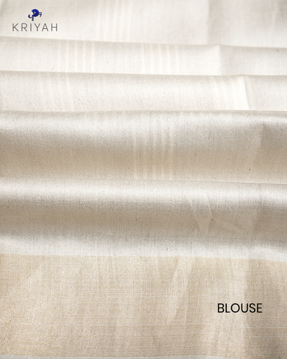 TUSSER SAREE WITH SPACED STRIPES & GOLD BORDER - SAND