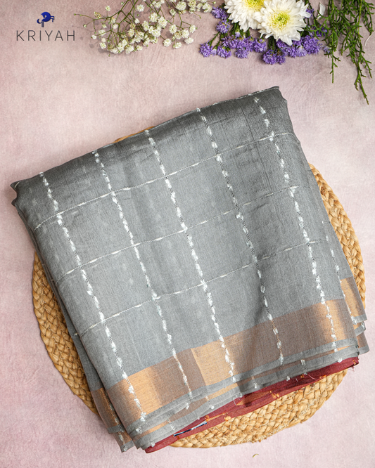 OMBRE TUSSER SAREE - MAROON-GREY