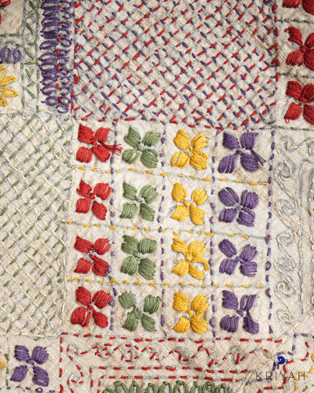 TUSSER SAREE WITH MULTI COLOUR  EMBROIDERY - TAUPE