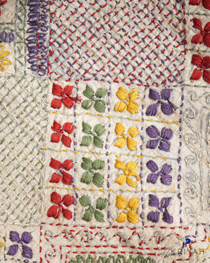 TUSSER SAREE WITH MULTI COLOUR  EMBROIDERY - TAUPE
