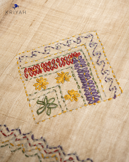 TUSSER SAREE WITH MULTI COLOUR  EMBROIDERY - TAUPE
