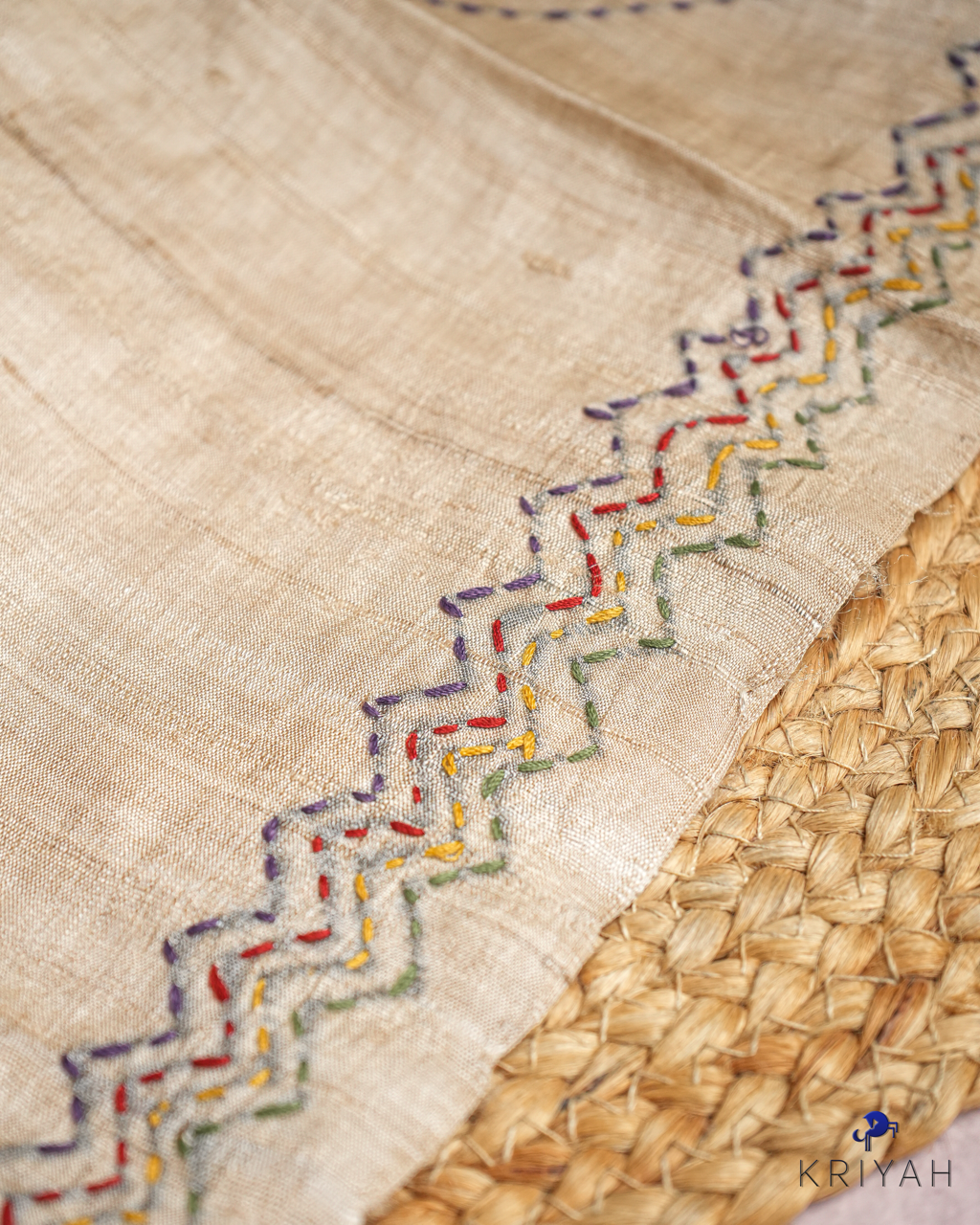 TUSSER SAREE WITH MULTI COLOUR  EMBROIDERY - TAUPE