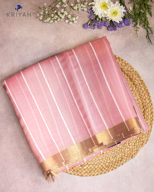 OMBRE TUSSER SAREE -  IVORY- PINK