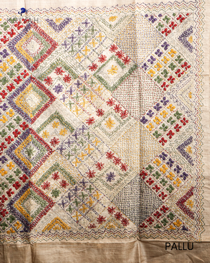 TUSSER SAREE WITH MULTI COLOUR  EMBROIDERY - TAUPE