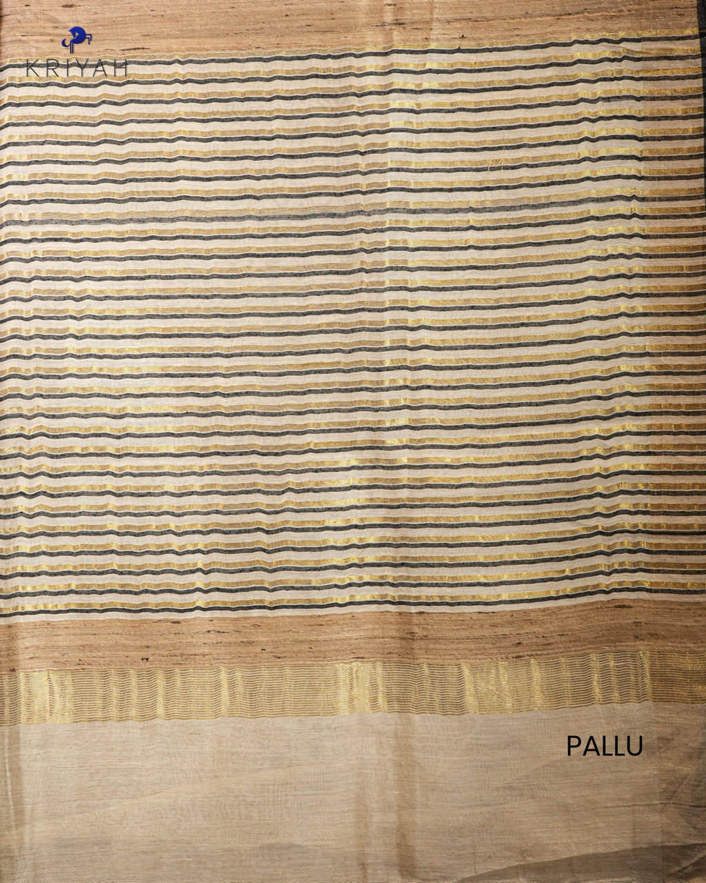TUSSER SAREE WITH MOTIF EMBROIDERY - CHAMPAGNE