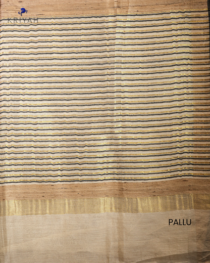 TUSSER SAREE WITH MOTIF EMBROIDERY - CHAMPAGNE