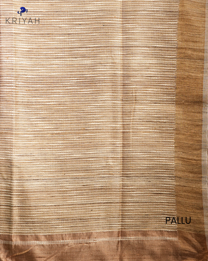 TUSSER SAREE WITH DENSE STRIPES & GOLD BORDER - GOLDEN BEIGE
