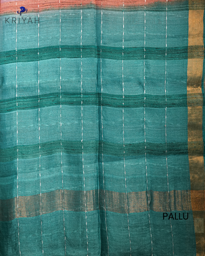 OMBRE TUSSER SAREE - TEAL-PEACH