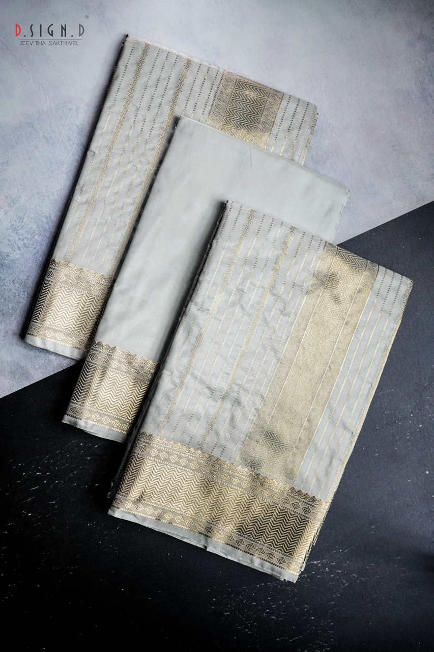 Grey Fine silk dhoti Set - Bridal