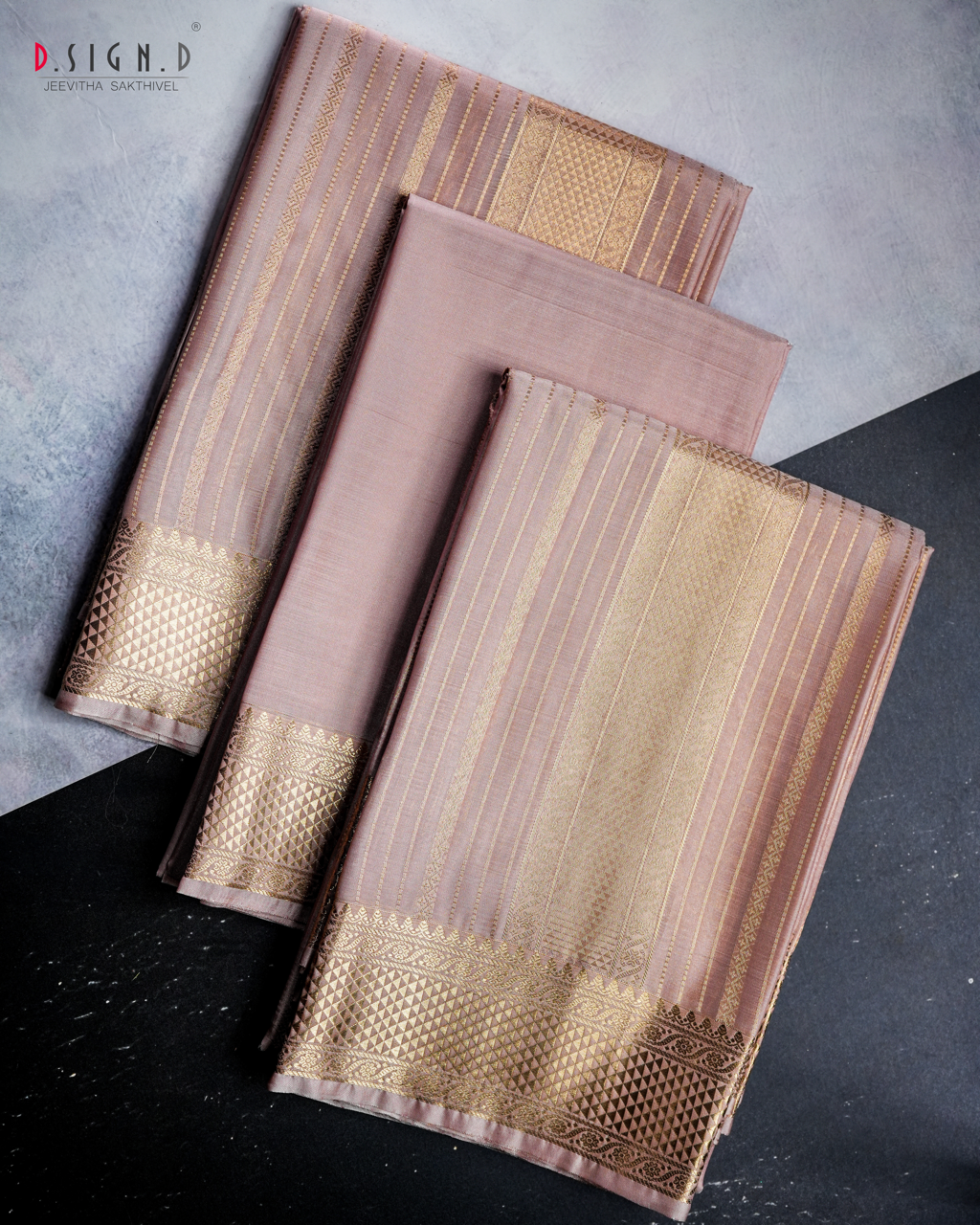 Rose Gold Fine silk dhoti Set - Bridal