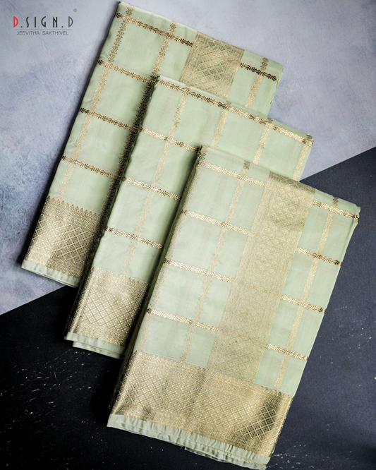 MINT GREEN KATTAM SOFT SILK DHOTI SET WITH CHECK SHIRT