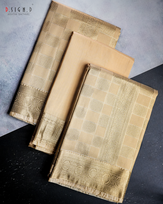 GOLD  TISSUE KATTAM FINE SILK DHOTI SET - BRIDAL