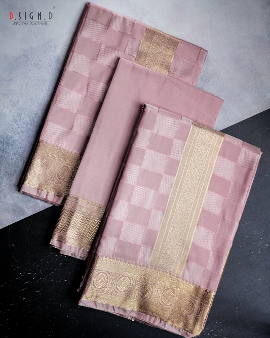 PATTU KATTAM FINE SILK DHOTI SET - BRIDAL ROSE