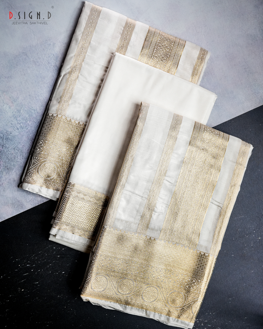 WHITE FINE SILK DHOTI SET SUTRA