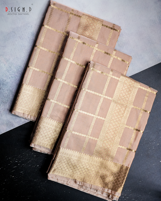 ROSE GOLD KATTAM SOFT SILK DHOTI SET WITH CHECK SHIRT