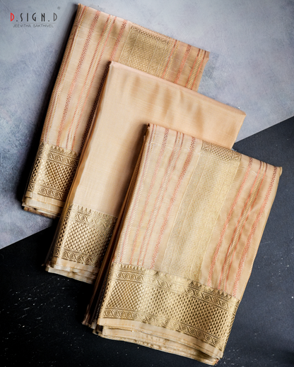 Vastra Copper Pin Stripes Fine silk dhoti Set - Bridal