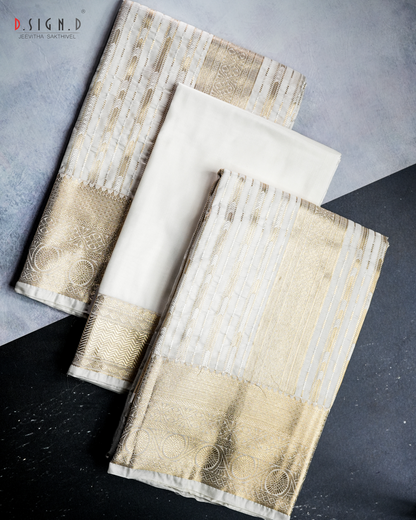 DHARA WHITE FINE SILK DHOTI SET