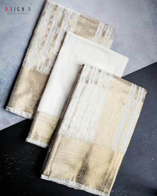 DHARA WHITE FINE SILK DHOTI SET