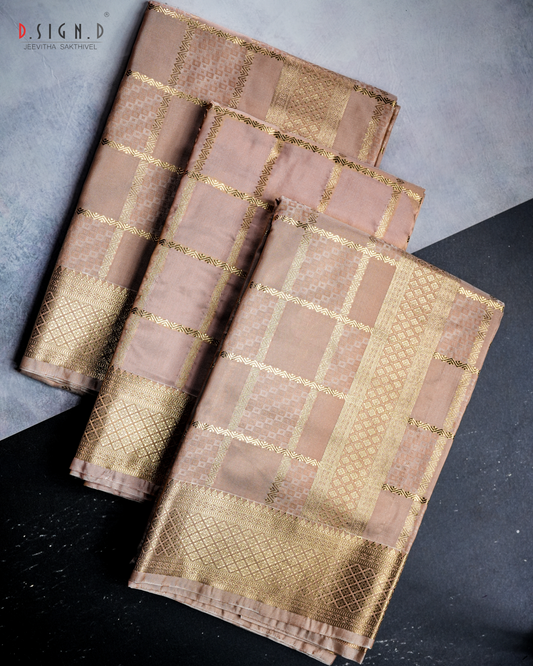 ROSE GOLD SIRU KATTAM SOFT SILK DHOTI SET WITH CHECKS SHIRT