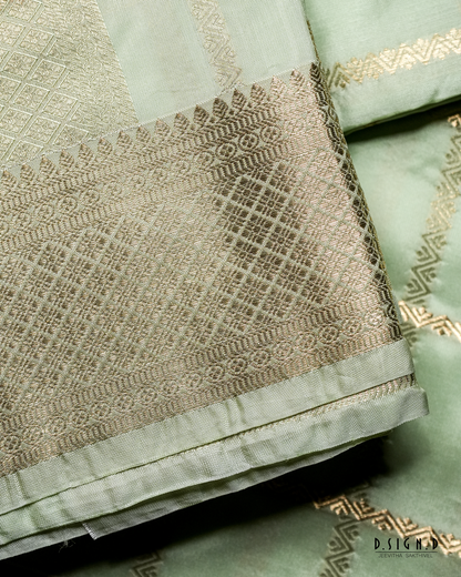 MINT GREEN KATTAM SOFT SILK DHOTI SET WITH CHECK SHIRT