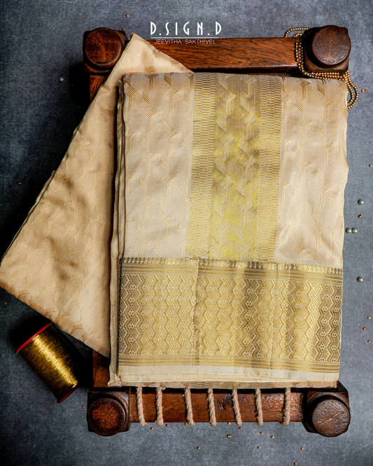 Ombre Weave pure silk dhoti with Angavastram - gold