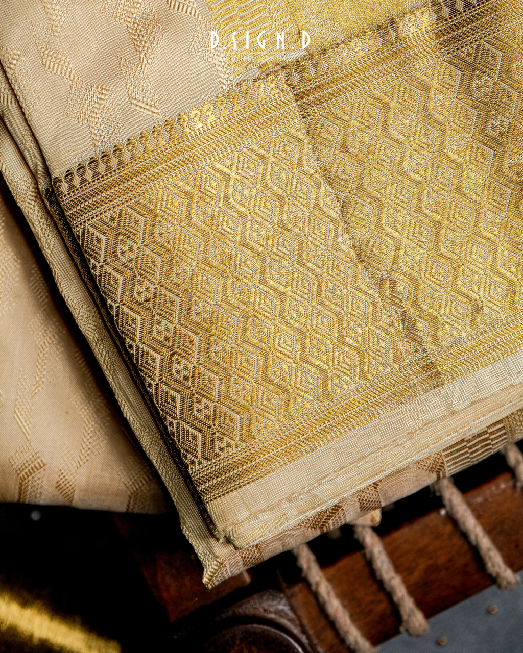 Ombre Weave pure silk dhoti with Angavastram - gold